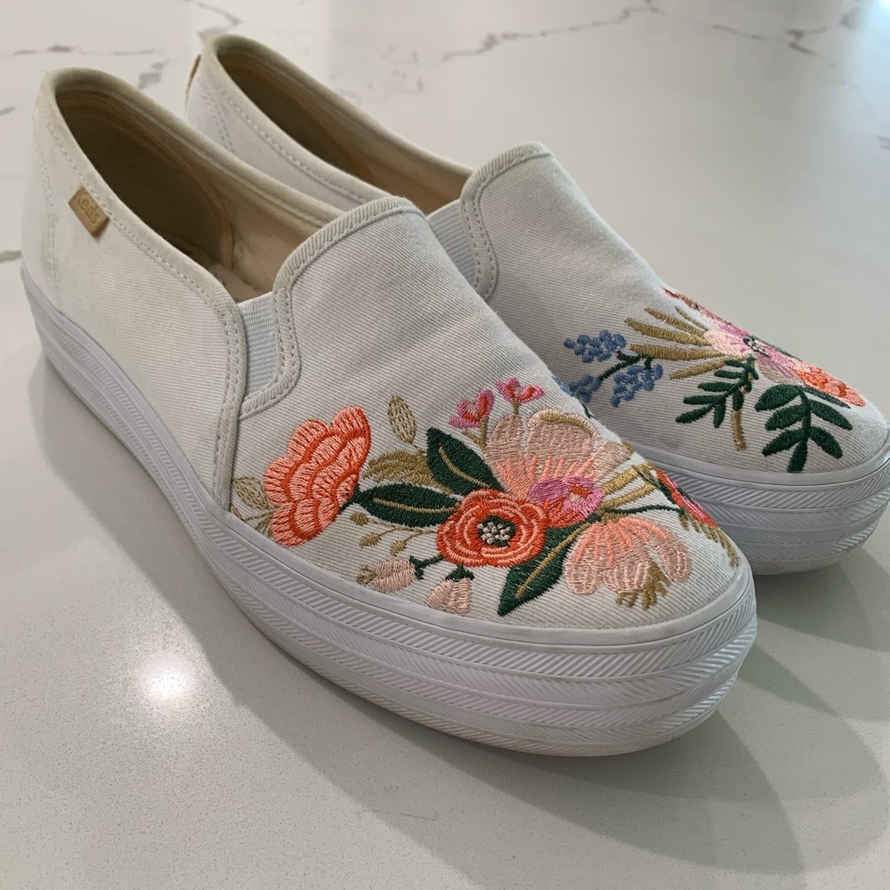 Keds Rifle Paper Floral Embroidered Platform Sneakers (Size 9)